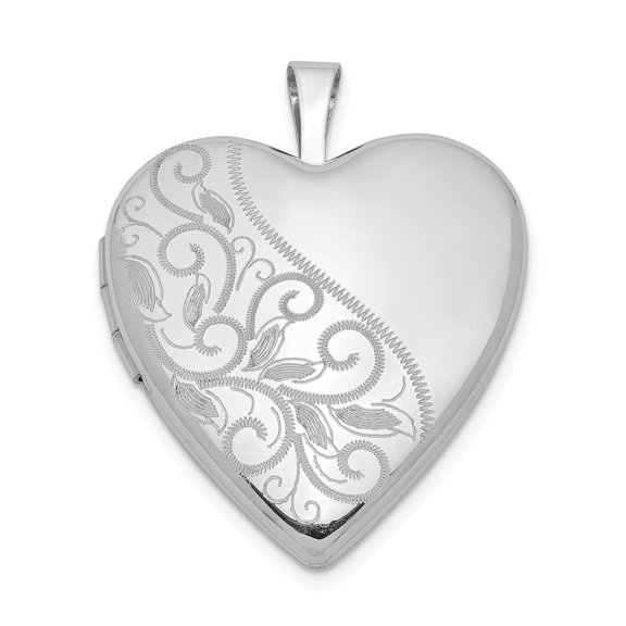 Sterling Silver Heart Locket Pendant Necklace for Women with Floral Engraving, Romantic Sentimental Jewelry for Love, Remembrance, Family, and Keepsake Moments