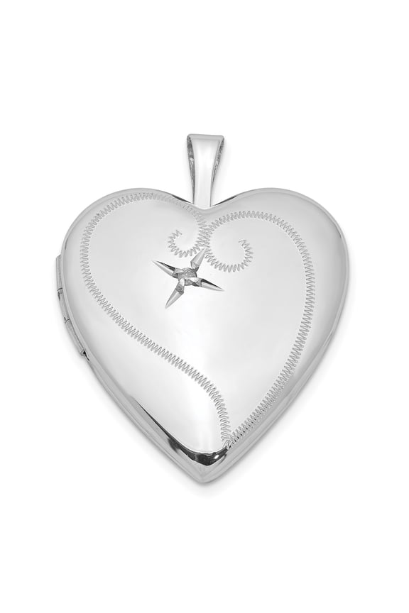 Sterling Silver Heart Locket Pendant Necklace for Women with Swirl Design, Starburst Center, Romantic Keepsake Jewelry for Photos, Classic Memory Style Jewelry Accessory