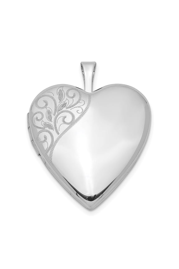 Sterling Silver Heart Locket Pendant Necklace for Women with Floral Scroll Design, Romantic Vintage Style Jewelry for Photos and Remembrance Keepsake