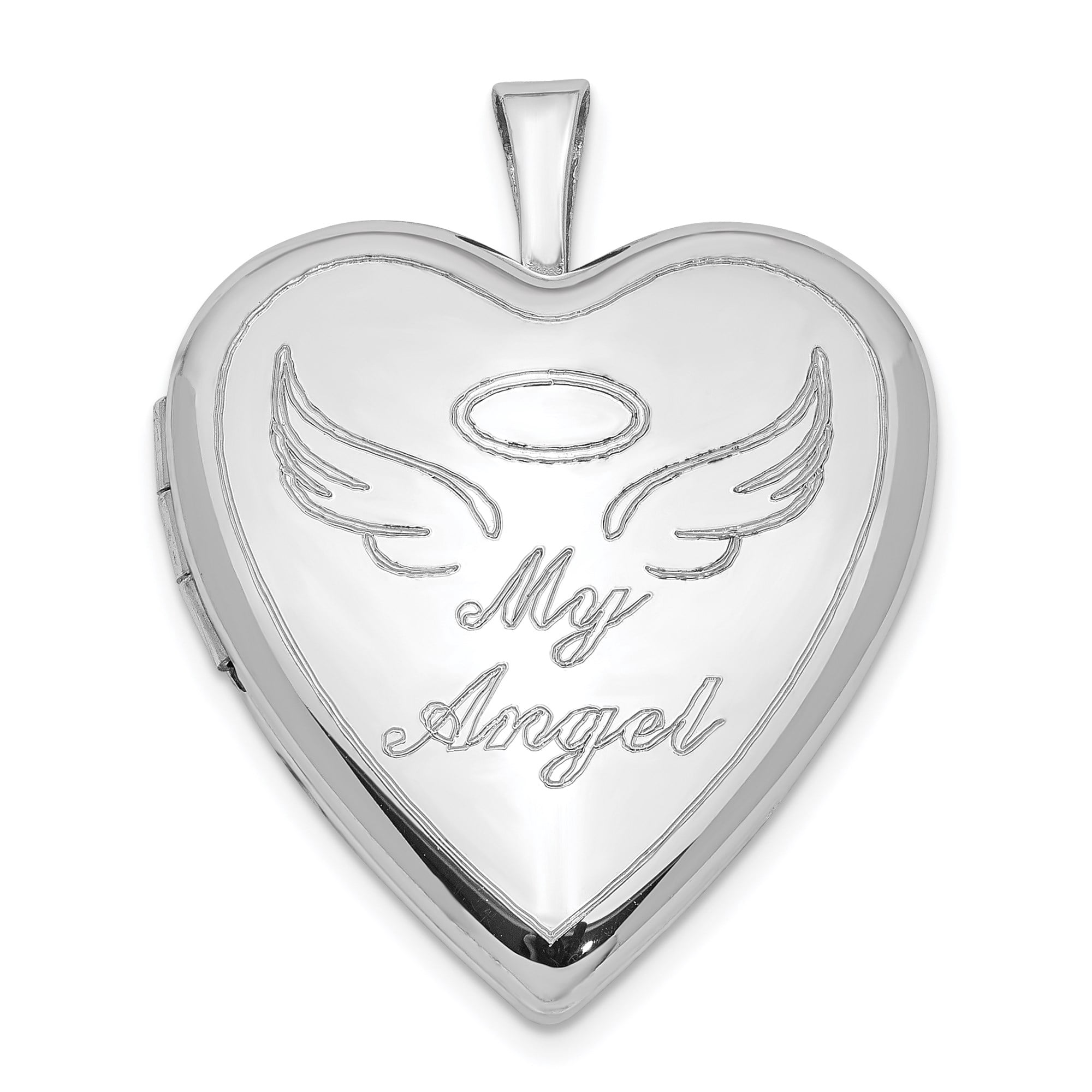 Remembrance Locket Sterling Silver Heart Locket Pendant for Women with Angel Wings and ...