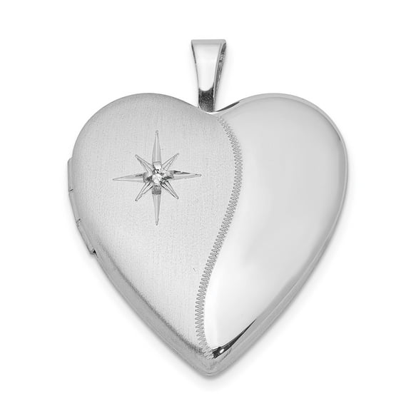 Sterling Silver Heart Locket Pendant for Women with Brushed and Polished Finish, Starburst Design, Clear Stone Accent, Symbolic Keepsake Necklace for Remembrance and Love