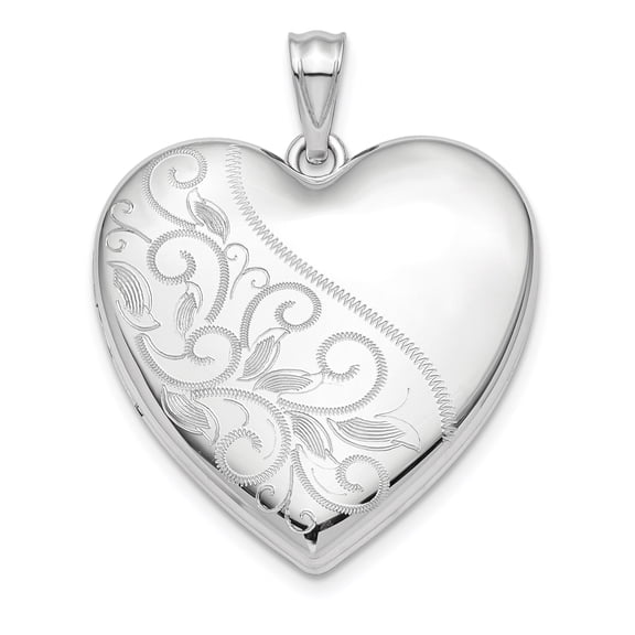 925 Sterling Silver Heart Photo Locket Pendant Charm with Floral Scroll Engraving for Women