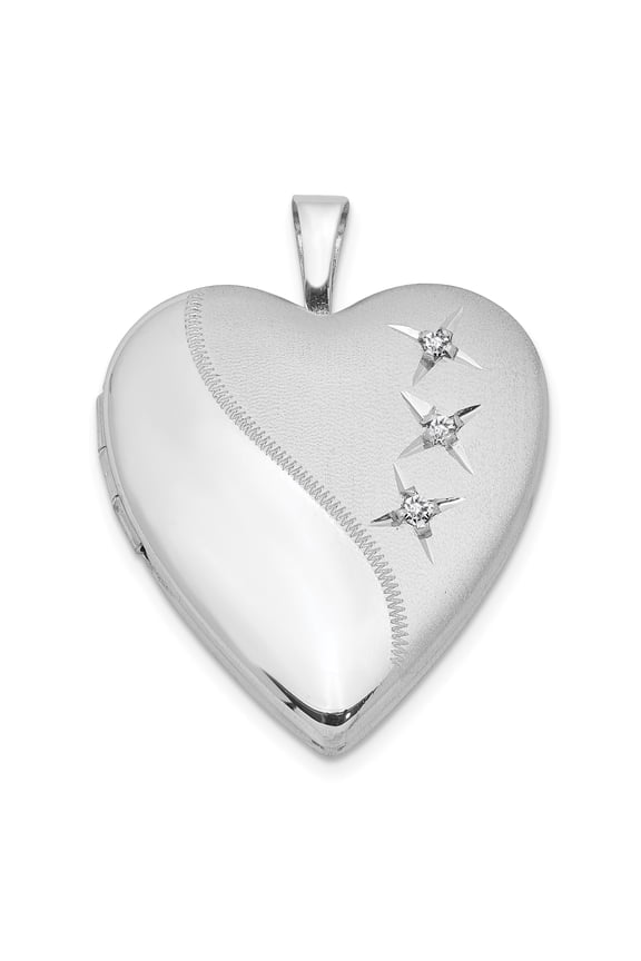 Sterling Silver Heart Locket Pendant for Women with Matte and Polished Split Design, Star Engravings with Sparkling Stones, Sentimental Memorial Keepsake Necklace Jewelry
