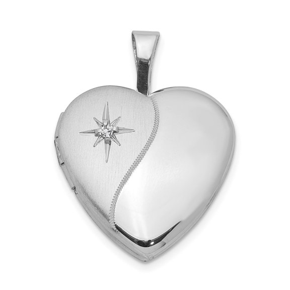 Sterling Silver Heart Locket Pendant for Women with Starburst Engraving and Stone, Dual Finish Memorial Keepsake Jewelry for Love, Guidance, and Everyday or Occasion Wear