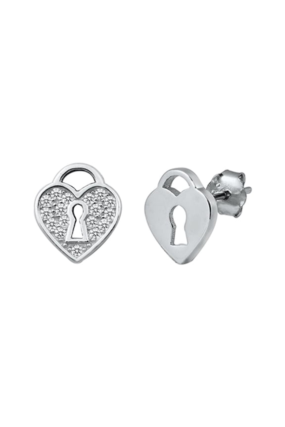 Sterling Silver Heart Locket Promise Key Grooved Love Earrings Clear CZ 925 New Jewelry Female