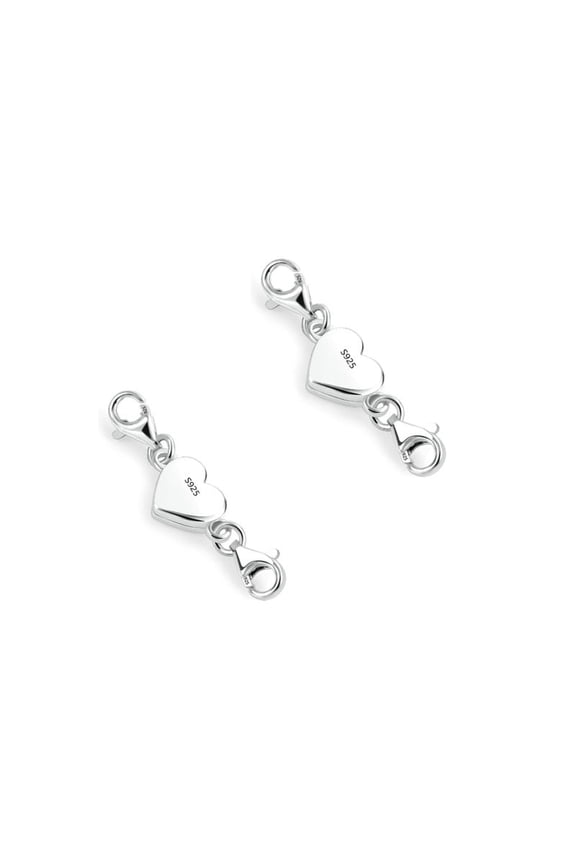 Sterling Silver Heart Magnetic Necklace Clasps and Closures, 925 Jewelry Extender with Double Lobster Clasp for DIY Bracelets and Chain Connector(2Pcs)