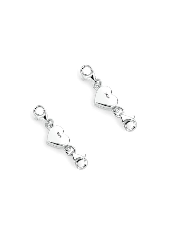 Sterling Silver Heart Magnetic Necklace Clasps and Closures, 925 Jewelry Extender with Double Lobster Clasp for DIY Bracelets and Chain Connector(2Pcs)