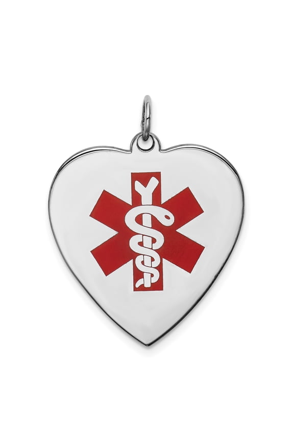Sterling Silver Heart Medical Alert Pendant Necklace with Red Star of Life Symbol, Unisex Emergency ID for Allergy, Asthma, Diabetic, Health Condition Awareness and Safety