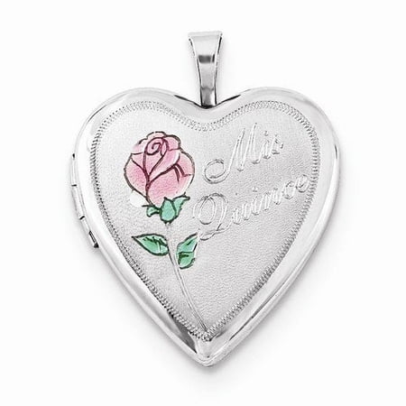Sterling Silver Heart "Mis Quince" Locket W/ Enameled Rose - 3/4 Inch X 3/4 Inch
