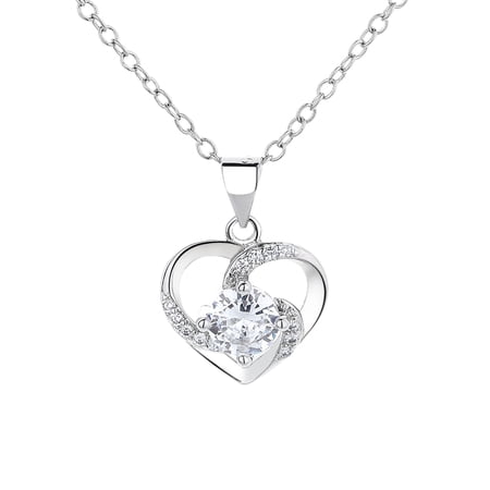 Amy and Annette 14K White Gold Plated Heart Necklace with Genuine Crystals