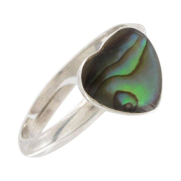 Sterling Silver Heart Paua Abalone Adjustable Ladies Ring Made In Zealand Ladies Adult Female Women