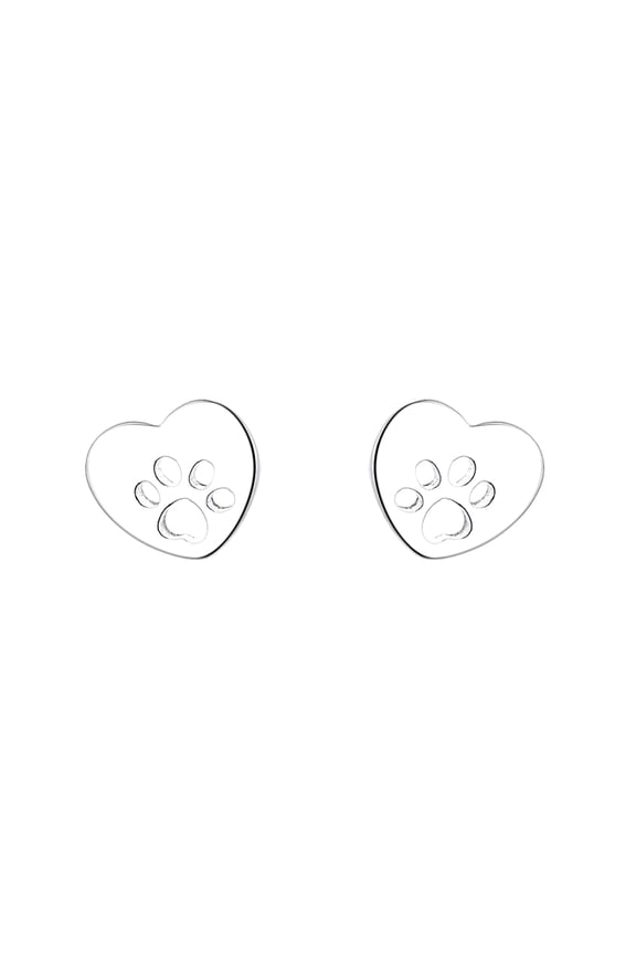 Sterling Silver Heart Paw Stud Earring