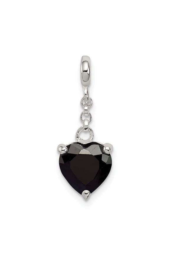 Sterling Silver Heart Pendant with Faceted Black Stone, Elegant Minimalist Charm for Women, Romantic Symbol for Necklace or Bracelet, Prong Setting Jewelry Accessory