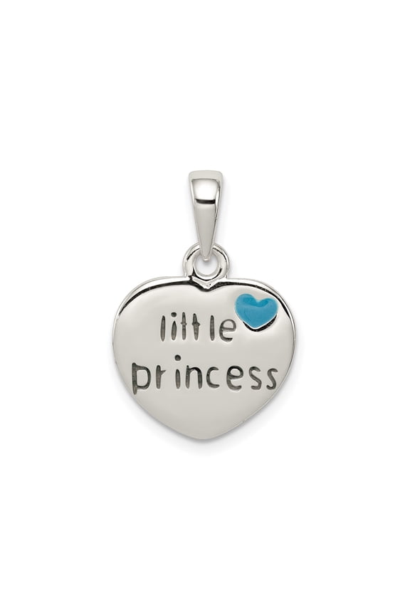 Sterling Silver Heart Pendant Necklace with Blue Enamel Accent, Little Princess Engraving, Sentimental Jewelry for Women, Dainty Keepsake Symbolizing Love and Affection
