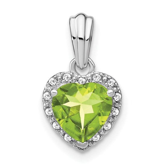 925 Sterling Silver Heart Peridot and Diamond Pendant Charm for Women