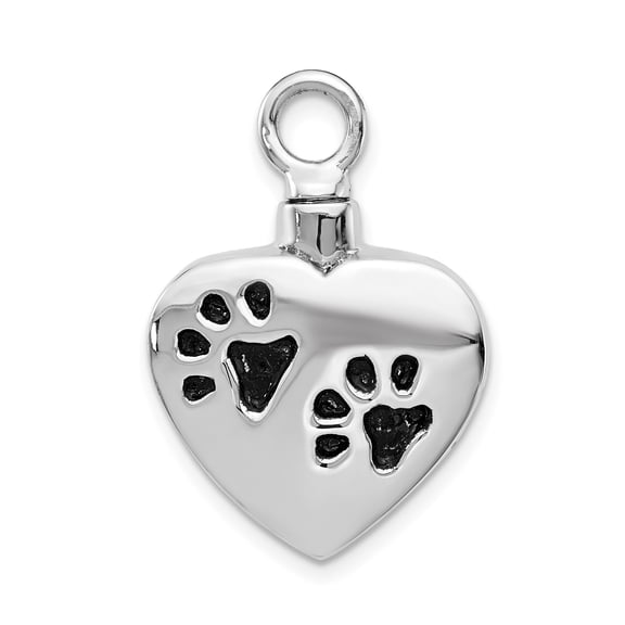 Sterling Silver Heart Pendant Necklace for Women with Black Enamel Paw Print, Pet Memorial Jewelry for Dog Cat Remembrance, Animal Lover Keepsake Accessory