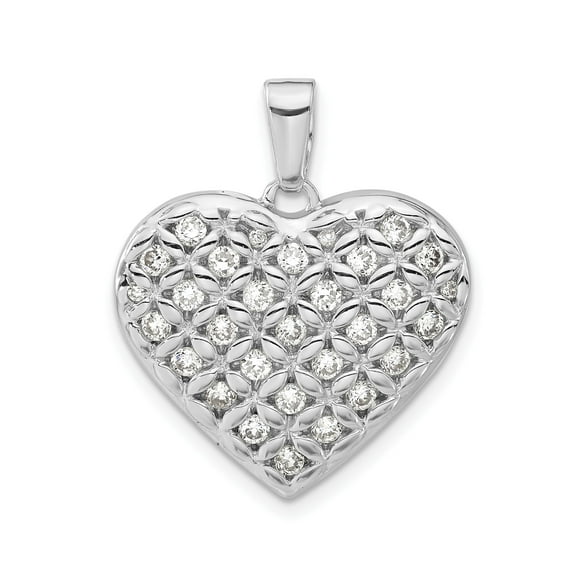 Sterling Silver Heart Pendant Necklace for Women with Cubic Zirconia, Floral Lattice Design, Geometric Flower Charm, Romantic Jewelry for Everyday or Dressy Wear