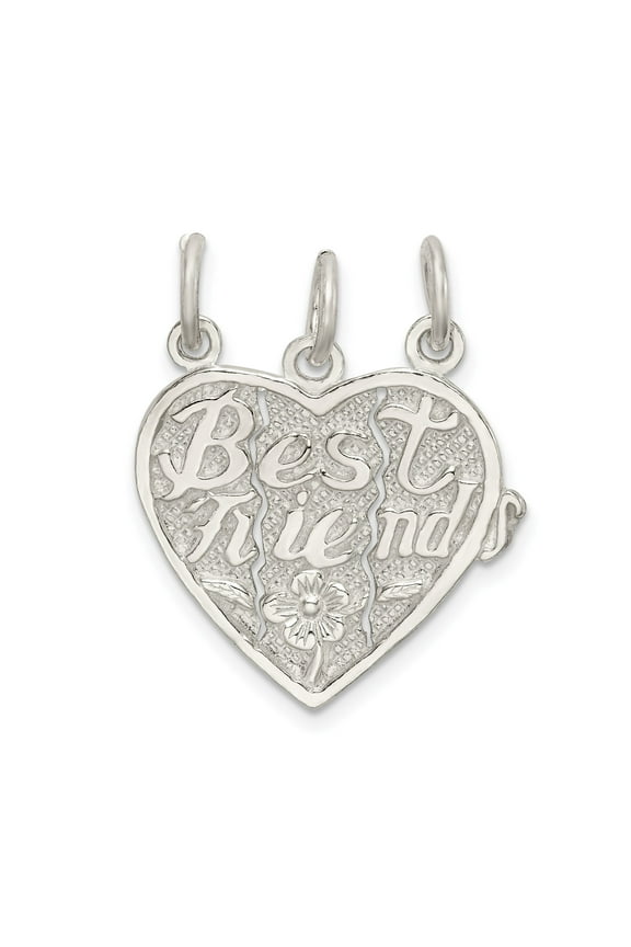 Sterling Silver Heart Pendant Necklace for Women with Flower Design, Three-Piece Split Charm Symbolizing Friendship and Unity, Trio Jewelry with Individual Loops