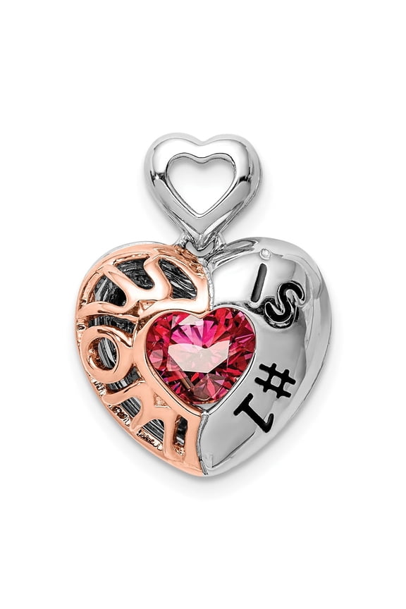 Sterling Silver Heart Pendant Necklace for Women with Pink Gemstone, Rose and Silver Tones, Romantic Love Message, Dainty Sentimental Jewelry for Anniversary or Everyday Wear