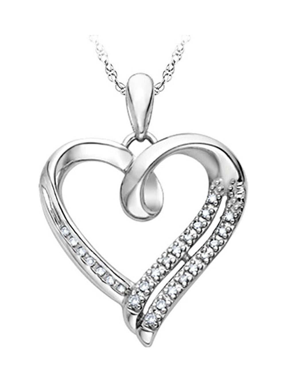 GEM AND HARMONY Sterling Silver Heart Pendant Necklace with Accent Diamond with Chain