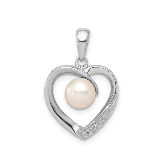Sterling Silver Heart Pendant with White Freshwater Pearl and Diamond Accents for Women