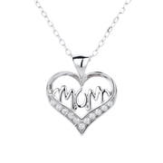 Sterling Silver MOM Heart Pendant Necklace with crystals (Mom, Mother, Mama - Great Gift)