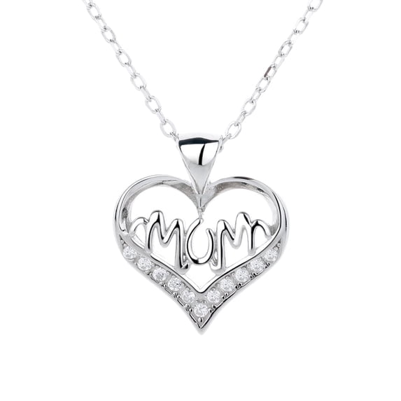 Amy and Annette Sterling Silver MOM Heart Pendant Necklace with crystals from Swarovski