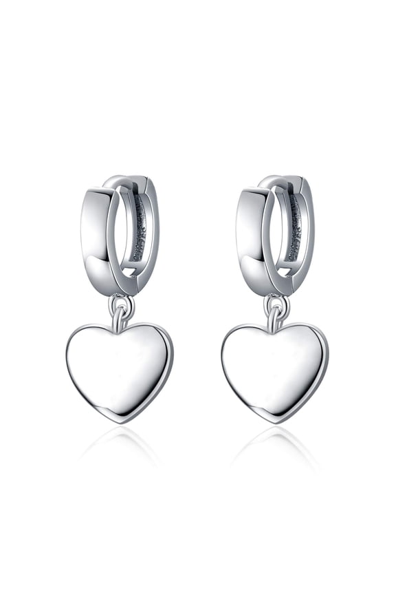 Sterling Silver Heart Shape Hoop Earrings Mini Dangle Tiny Hoop Earrings for Women