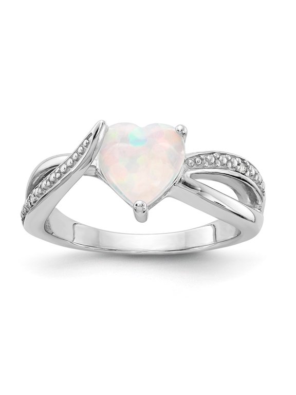Sterling Silver Heart Shaped CR Opal & Diamond Ring
