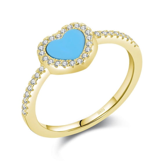 Sterling Silver Heart-Shaped Turquoise Ring for Women: Seiko Processing, Fashion Simple Style, Gemstone Inlay