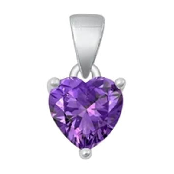 Sterling Silver Heart Simulated Amethyst Solitaire Pendant .925 Purple Love Charm Jewelry Female