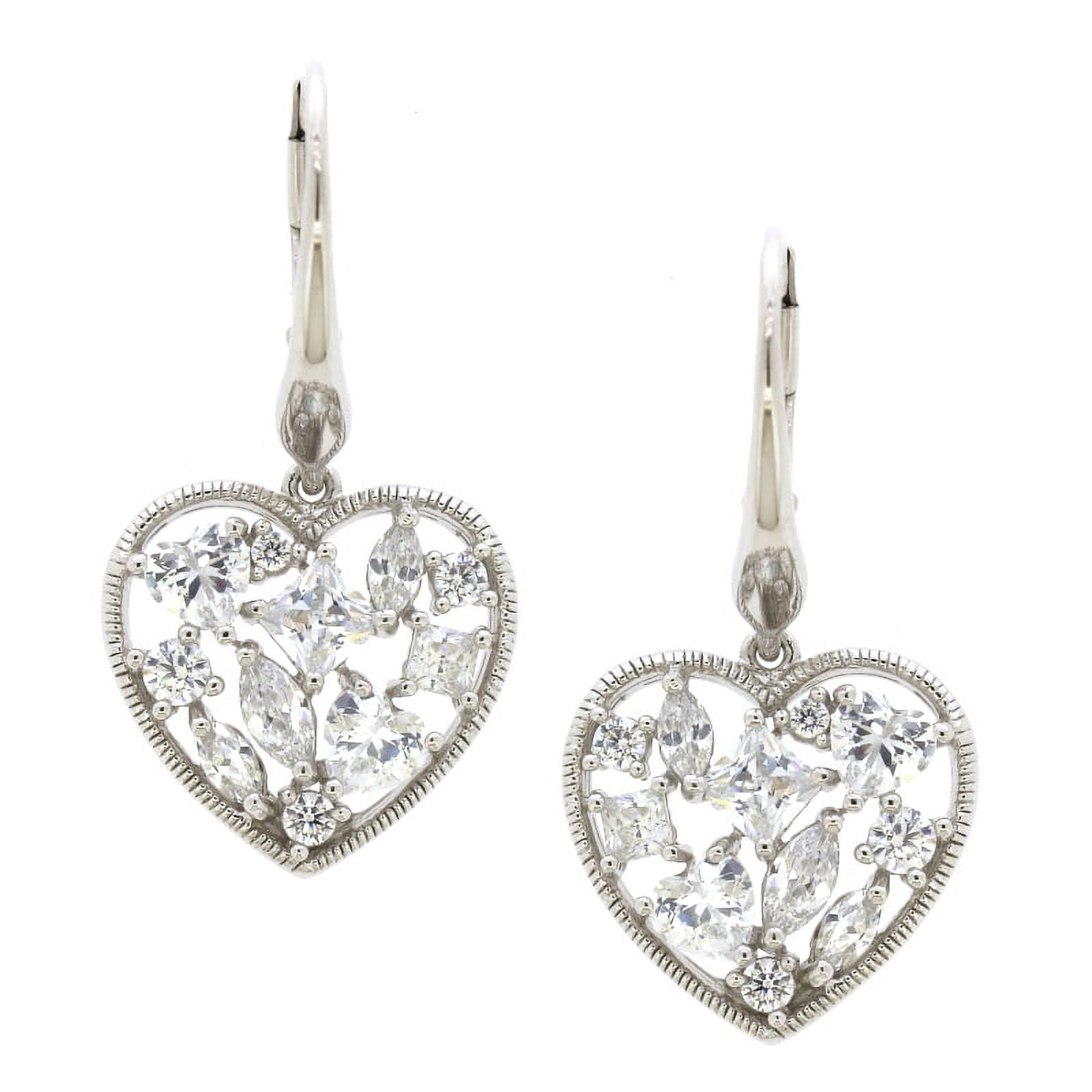 Sterling Silver Heart Simulated Diamond Mixed shapes Scatter Top Dangle Earrings