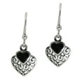 thumbnail image 1 of Sterling Silver Heart Stone Filigree Charm Drop Earrings, Onyx, 1 of 1