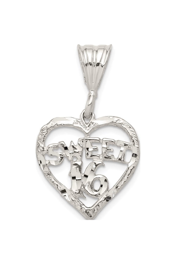 Sterling Silver Heart Sweet 16 Charm (31 X 19) Made In United States qc1592