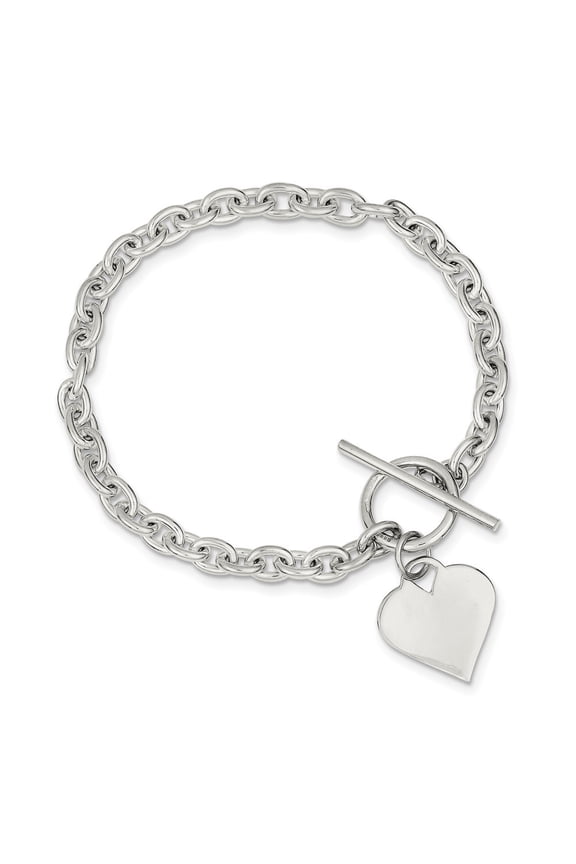 Sterling Silver Heart Toggle Bracelet - 16.7 Grams - 8 Inch - Measures 18mm Wide