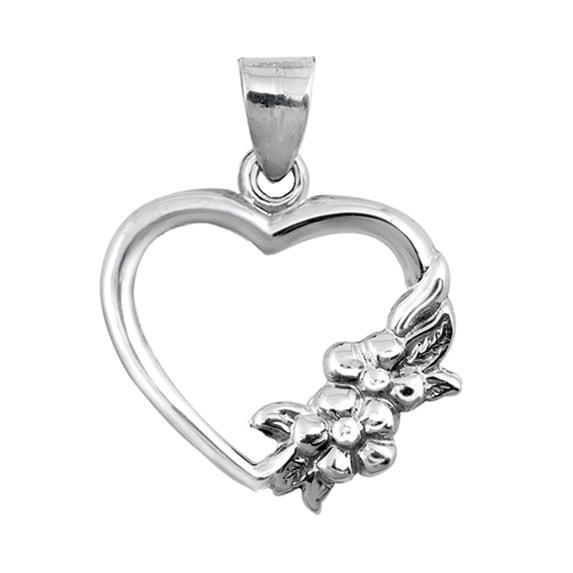 Sterling Silver Heart Wreath Pendant Floral Flower Elegant Feminine Charm Jewelry Female Unisex