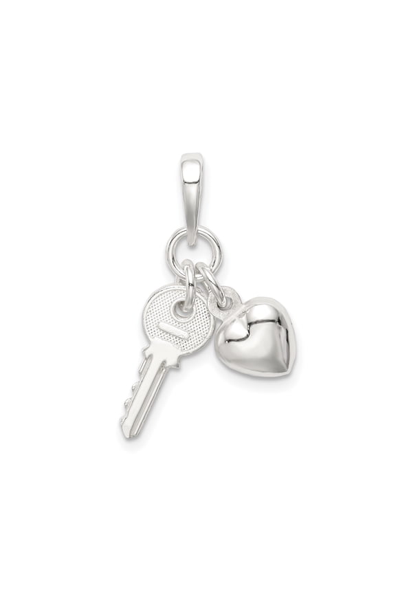 Sterling Silver Heart and Key Charm Pendant for Women, Romantic Symbol of Love and Trust, Polished Minimalist Jewelry for Bracelet or Necklace