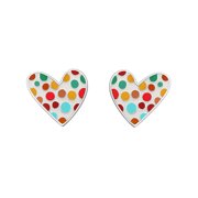 Sterling Silver Heart multicolor dots enamel post earrings.