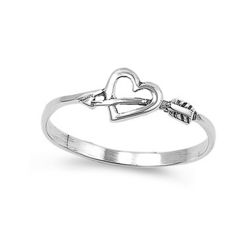 Sterling Silver CZ Heart with Arrow Adjustable Ring Sterling Silver CZ Heart with Arrow Adjustable Ring