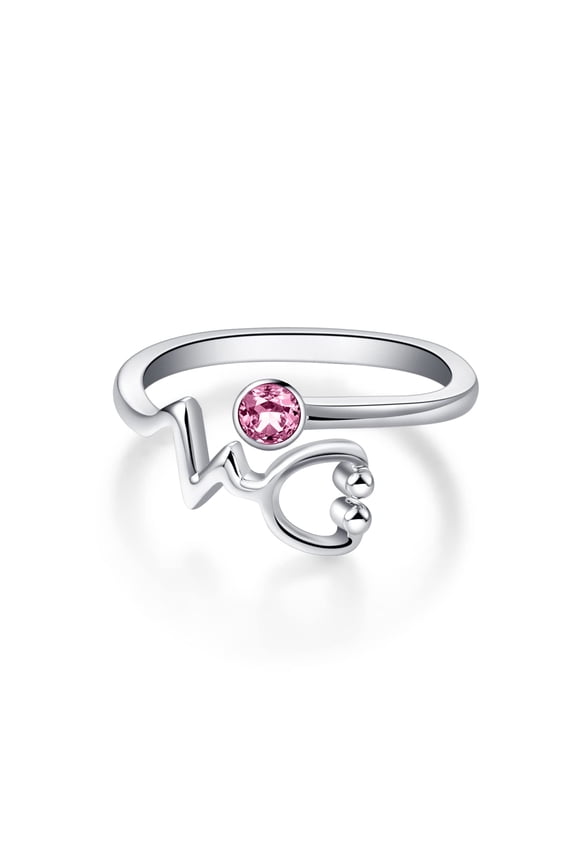 Sterling Silver Heartbeat EKG Stethoscope Ring Embellished with Simulated Sapphire Birthstone Crystal from Austria, Medical Jewelry for Doctor Nurse Medical Student RN Nurse Gifts for Women…