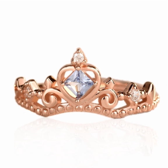 Sterling Silver Hearts Arrows Crown Ring Adjustable Cinderella Stackable Design Rose Gold Plated S925