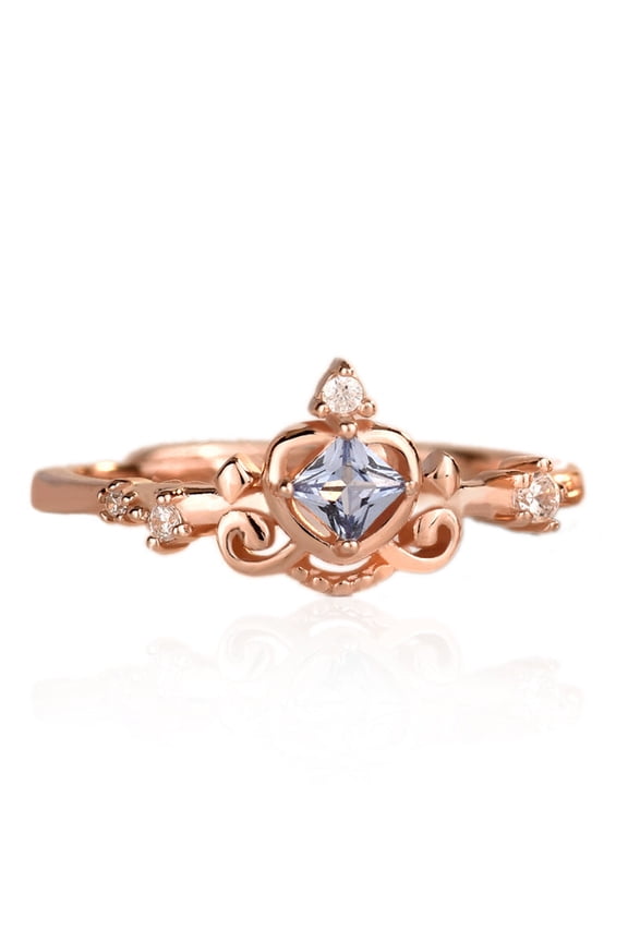 Sterling Silver Hearts Arrows Crown Ring Adjustable Cinderella Stackable Design Rose Gold Plated S925