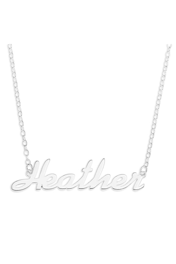Sterling Silver 'Heather' Name Pendant on 16-inch Trace Chain - White