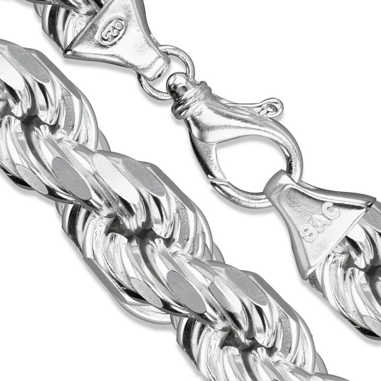 Sterling Silver Heavy Diamond-Cut Rope Chain 18mm Solid 925 Italy