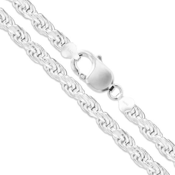Sterling Silver Heavy Diamond-Cut Rope Chain 7mm Solid 925 Italy Men's Necklace 26" Jewelry Female