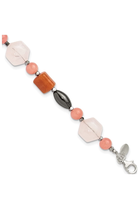 Sterling Silver Hematite/Multi Stone 7.5In W/1In Ext Bracelet (Width 12.6) (Length 8.5) - Jbsp