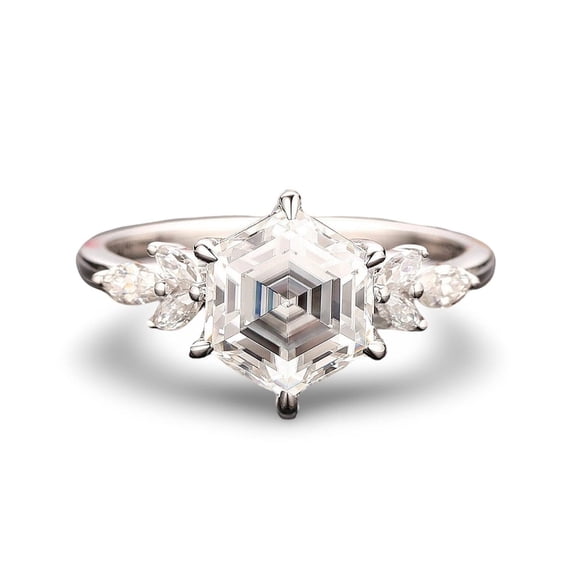 Sterling Silver Hexagon Cut Cubic Zirconia Diamond Unique Ring for Women