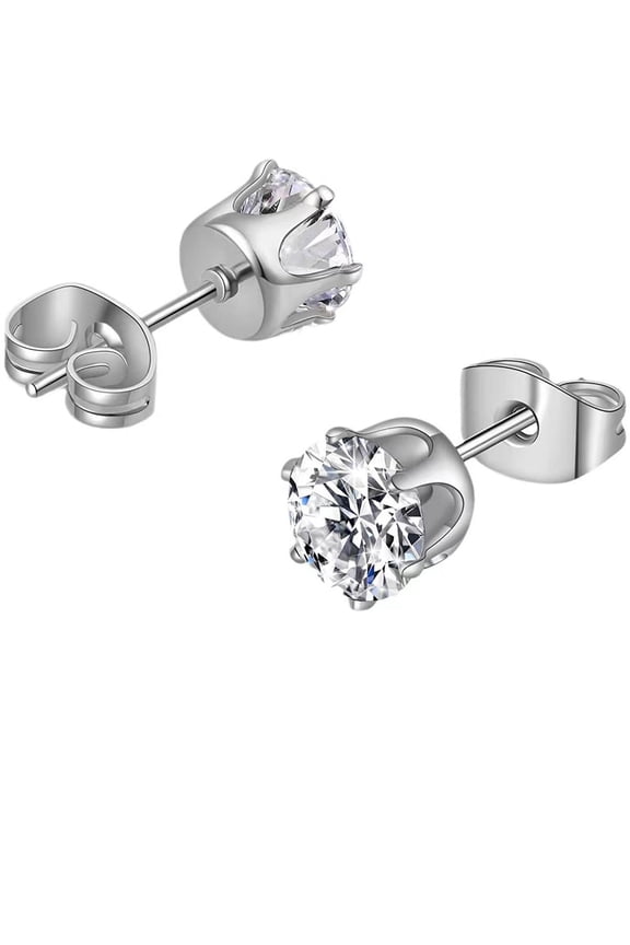 Chic Sterling Silver Hexagon Diamond Stud Everyday Work Earrings