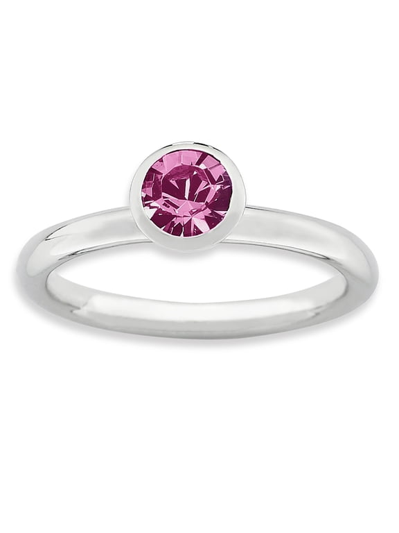 Sterling Silver High 5mm October Swarovski Ring