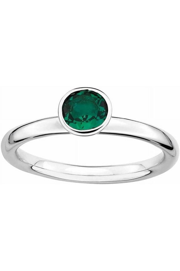Sterling Silver High 5mm Round Cr. Emerald Ring